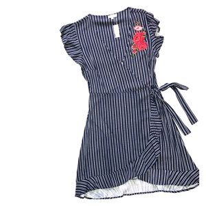 Blue & White Striped Flirty Feminine Wrap Dress